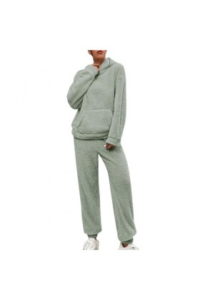 Ensemble 2 pièces pour femme, automne et hiver, couleur unie, avec capuche, manches longues, poche, pantalon de loisirs, pour