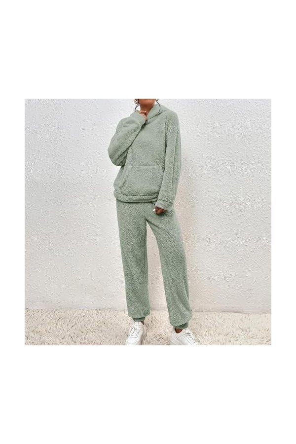 Ensemble 2 pièces pour femme, automne et hiver, couleur unie, avec capuche, manches longues, poche, pantalon de loisirs, pour