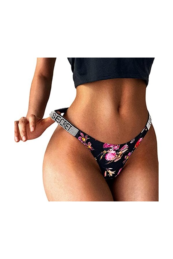 COTCLO Lot de 3 strings taille basse pour femme - Sous-vêtements sexy pour femme - Sous-vêtements sexy pour femme - String bl