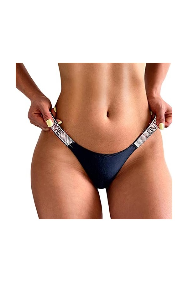 COTCLO Lot de 3 strings taille basse pour femme - Sous-vêtements sexy pour femme - Sous-vêtements sexy pour femme - String bl