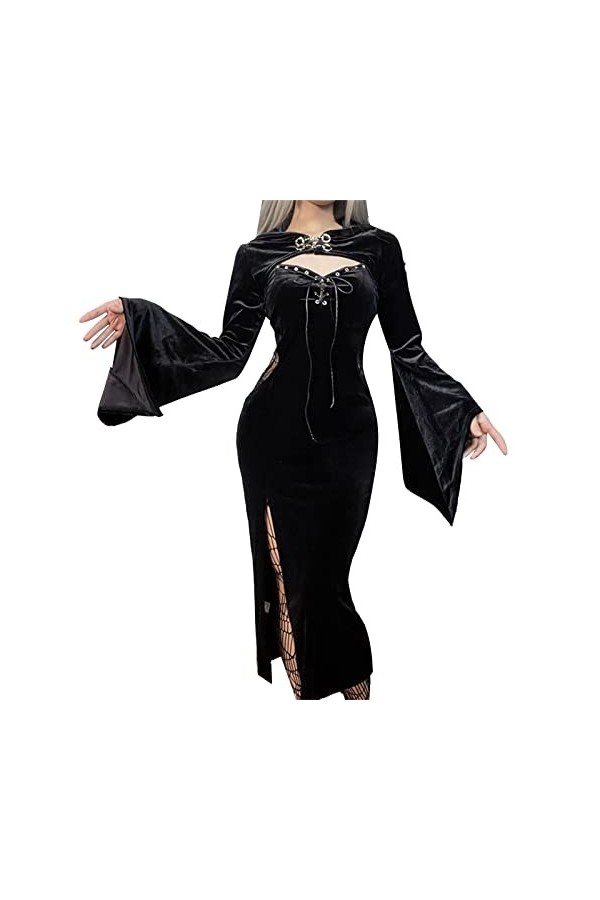 Jiabing Costumes dHalloween pour femmes Robe de sorcière sexy Costume à capuche cosplay médiéval Mini Jupe Courte Sexy Cuir 