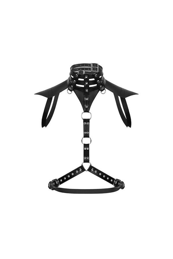 Mengsiy Hommes Noir métal mâle Licou Corps Poitrine Punk Gothique Haut Court Chaud Sexy Cage Rave Costume Clubwear