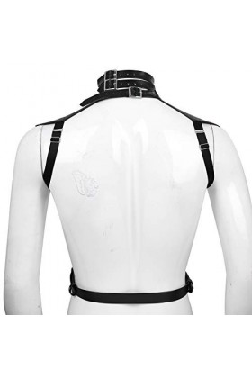 Mengsiy Hommes Noir métal mâle Licou Corps Poitrine Punk Gothique Haut Court Chaud Sexy Cage Rave Costume Clubwear