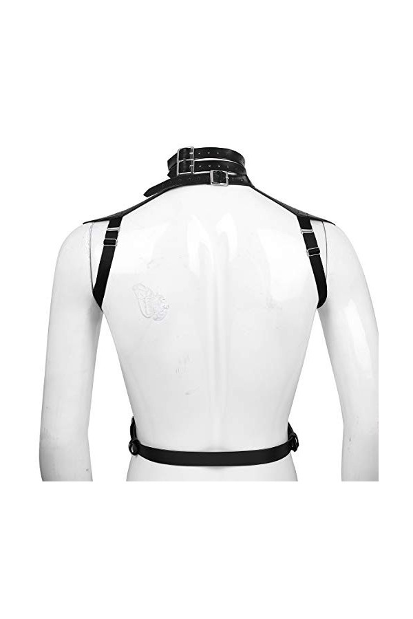 Mengsiy Hommes Noir métal mâle Licou Corps Poitrine Punk Gothique Haut Court Chaud Sexy Cage Rave Costume Clubwear