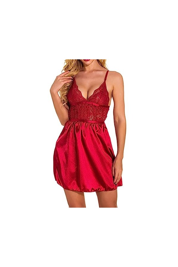 LatexJupe Slip Sexy Une pièce en Soie Pyjama érotique, Rouge, L