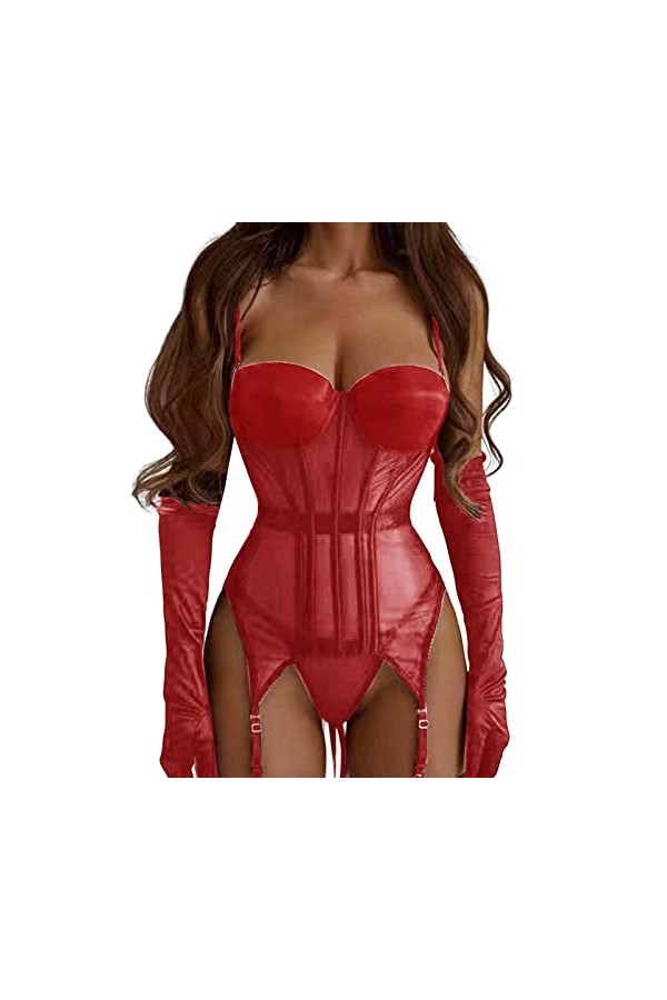 LDZYXY Femmes Fun Lingerie Dentelle Fishbone Confort Mesh Respirant Moulage Cercle dacier avec Anneau de Jambe Ensemble Four