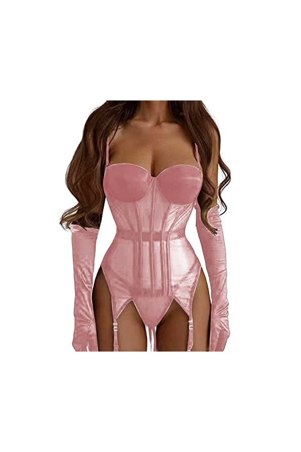 LDZYXY Femmes Fun Lingerie Dentelle Fishbone Confort Mesh Respirant Moulage Cercle dacier avec Anneau de Jambe Ensemble Four