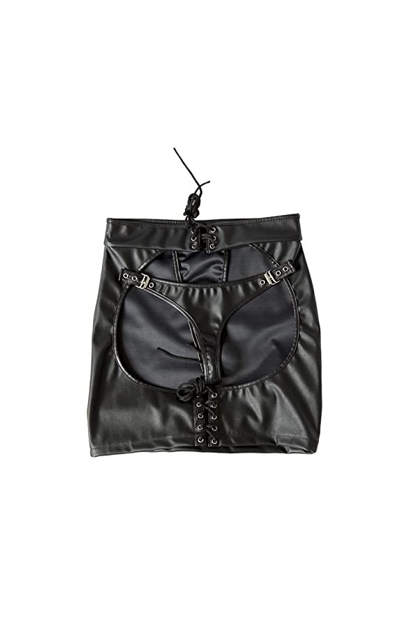 DCIUSTFHE Femmes Sexy Noir Cuir Verni Filiforme Creux Cuir Jupe Courte Bar Boîte De Nuit DS Scène Costumes,Noir,XXL