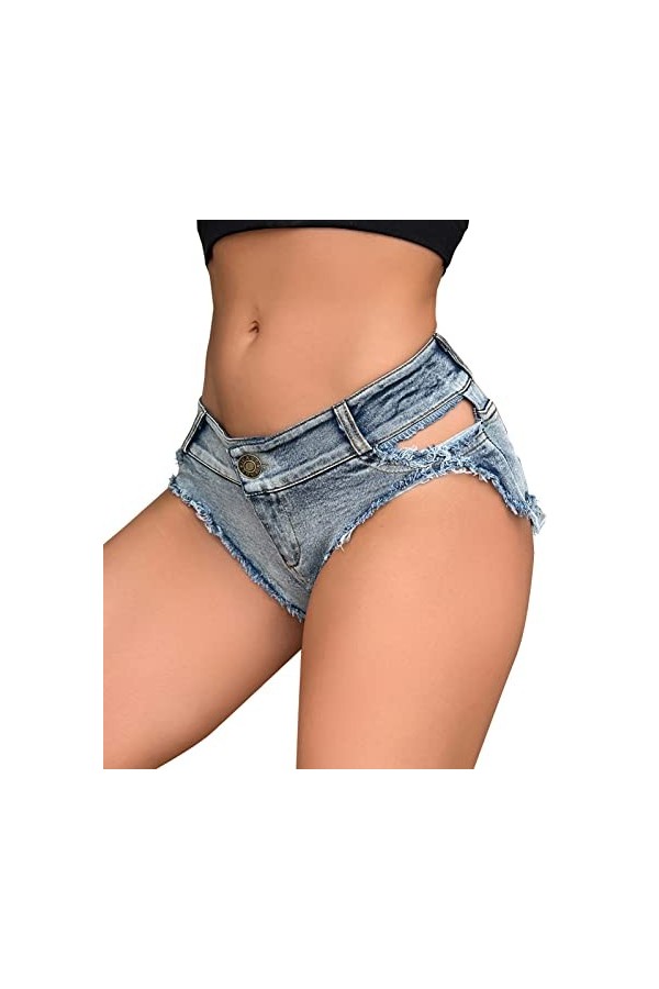AIEOE Femme Sexy Taille Basse Mini Shorts Jeans Sexy Party Night Club Disco Taille XS-XXL, bleu b, M