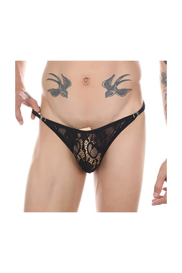 NJUDE String et string en maille pour homme - Culotte transparente avec dos en T