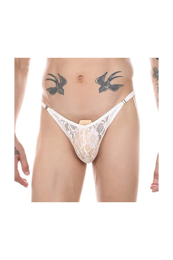 NJUDE String et string en maille pour homme - Culotte transparente avec dos en T