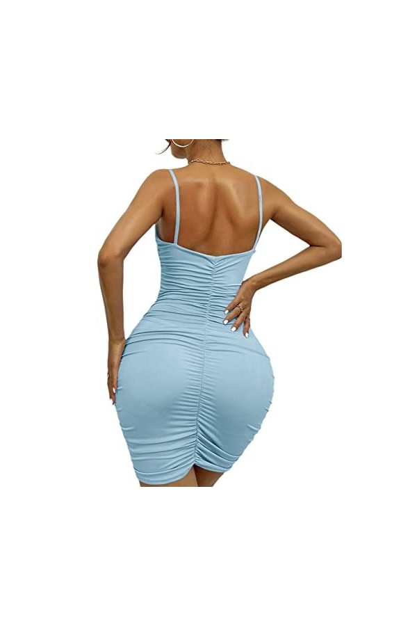 HESUUIO Robe sexy pour femme - Robe moulante pour femme - Mini robe pour femme sexy à paillettes - Robe de clubwear sexy, ble