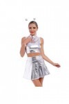 Alien Costume pour femme sexy et métallisée, robe argentée + jupe brillante + serre-tête extraterrestre pour fille,Costume mo