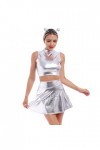 Alien Costume pour femme sexy et métallisée, robe argentée + jupe brillante + serre-tête extraterrestre pour fille,Costume mo