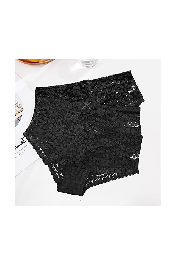 Femme Slips 3 pièces culotte en dentelle transparente grande taille sous-vêtements femmes taille moyenne slips respirant sous