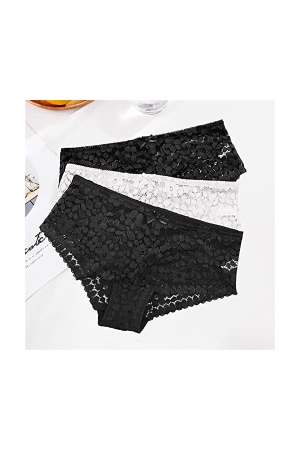 Femme Slips 3 pièces culotte en dentelle transparente grande taille sous-vêtements femmes taille moyenne slips respirant sous