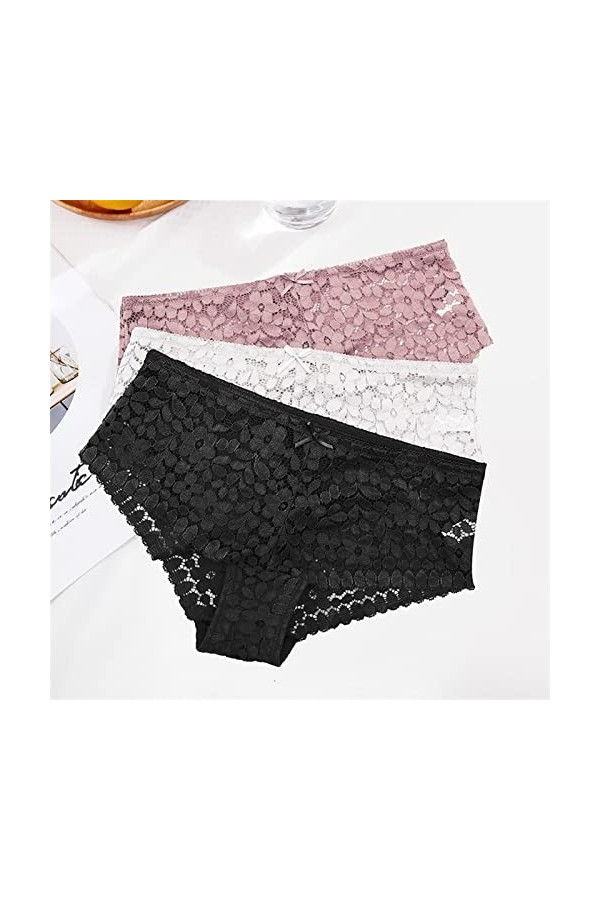Femme Slips 3 pièces culotte en dentelle transparente grande taille sous-vêtements femmes taille moyenne slips respirant sous