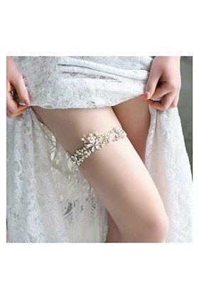 COLIFAS Jarretière de Mariage Jarretière pour la mariée Strass Accessoires de Mariage Perle Jarretière Cravate Jambe Boucle S
