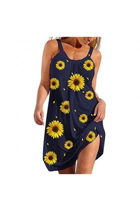 UIVHLW Tenues Boudoir Sunflower Robe De Plage Vintage sans Manches pour Femme