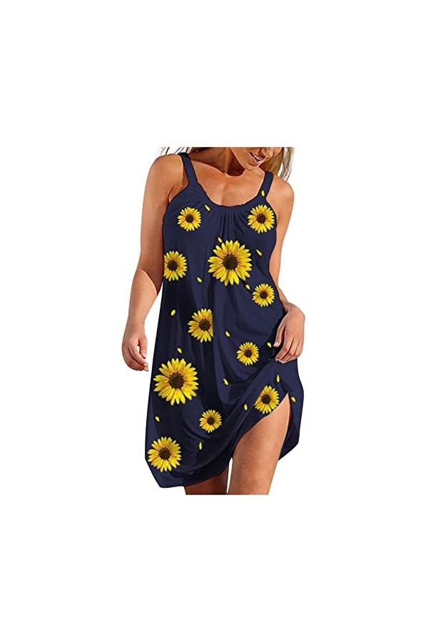 UIVHLW Tenues Boudoir Sunflower Robe De Plage Vintage sans Manches pour Femme
