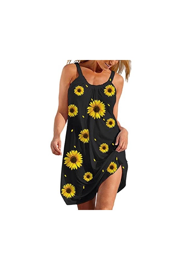 UIVHLW Tenues Boudoir Sunflower Robe De Plage Vintage sans Manches pour Femme