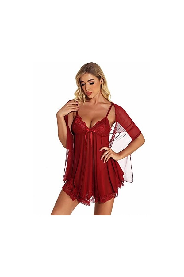 TDHLW Pyjama en Dentelle pour Dames, Chemise de Nuit Transparente en Maille, Sangle de Vêtements de Nuit Babydoll, Robe de Ch