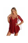 TDHLW Pyjama en Dentelle pour Dames, Chemise de Nuit Transparente en Maille, Sangle de Vêtements de Nuit Babydoll, Robe de Ch