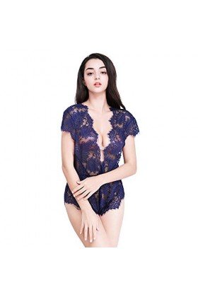 WDZOWU Lingerie Sexy en Dentelle Grande Taille-Deepblue_XL