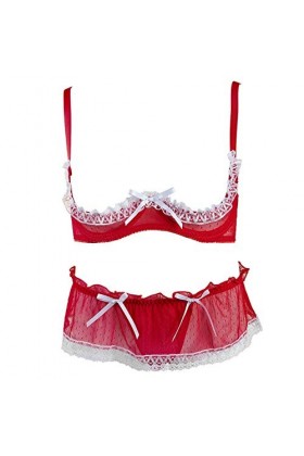 YIJIAN Womens Lace Lingerie Set Sightwear Sightwear avec Une Culotte de String à Taille Basse G-String Color : Red, Size : L