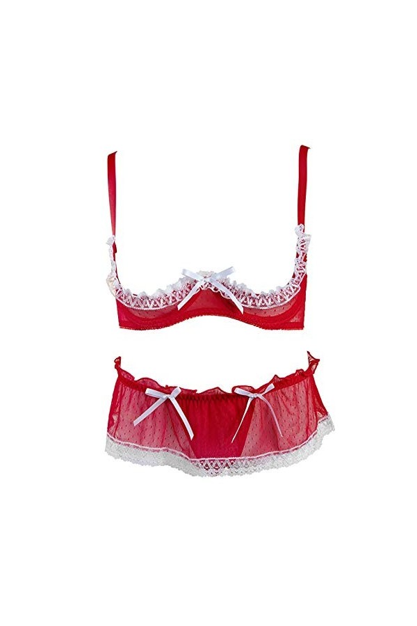 YIJIAN Womens Lace Lingerie Set Sightwear Sightwear avec Une Culotte de String à Taille Basse G-String Color : Red, Size : L