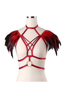 HHRHLKNH Tentation Rouge Trois Points de rosée Sexy Cheveux Libres Plumes Creuses sous-vêtements Sexy-Rouge_Code