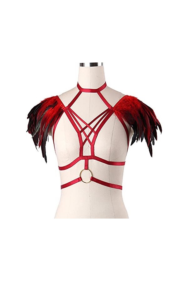 HHRHLKNH Tentation Rouge Trois Points de rosée Sexy Cheveux Libres Plumes Creuses sous-vêtements Sexy-Rouge_Code