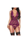 UDRJU Lingerie Sexy pour Le Sexe Lingerie Sexy Combinaison À Manches Longues Body Vêtements De Nuit-Violet_S