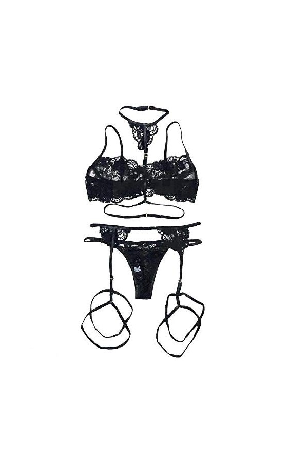 QQQQC Lingeries Femme Sexy Erotique Dentelle Col V de Nuit ChemiseFemmes Lingerie Sexy Halter Dentelle Ensemble de Lingerie S