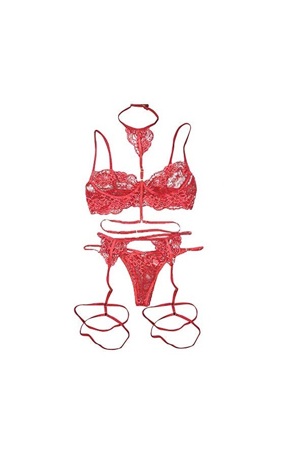 QQQQC Lingeries Femme Sexy Erotique Dentelle Col V de Nuit ChemiseFemmes Lingerie Sexy Halter Dentelle Ensemble de Lingerie S