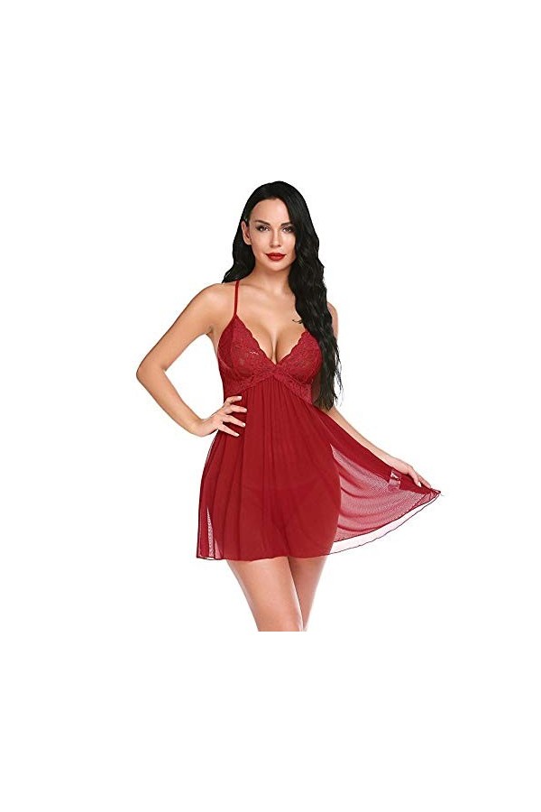 adqw Nuisettes Sexy Femme Femmes Costumes Érotiques Dentelle Patchwork Sexy Strap Chemise G - String Lingerie Pyjamas Sexe Vê