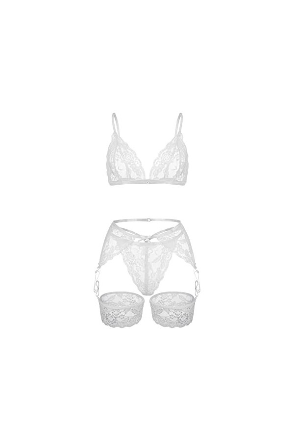 SUNMME Lingeries Polyester Broderie Intérieur Fille Sexy Pyjamas Femmes Blanc 3XL 