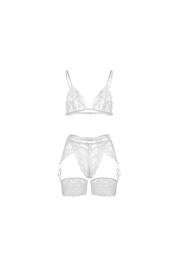 SUNMME Lingeries Polyester Broderie Intérieur Fille Sexy Pyjamas Femmes Blanc 3XL 