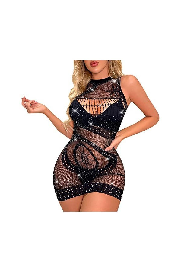 SUNMME Lingerie Sexy pour Femmes taquinant Une perceuse Chaude Sexy et Brillante en résille Noire Pyjama Sexy en Maille pour 
