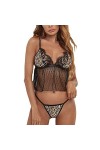 Pyjama Sexy en Dentelle léopard pour Femme - Ensemble de Lingerie Sexy en Maille - Body pour Femme - Lingerie Sexy Noir L 