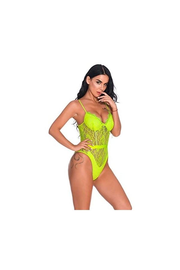 NoëlLingerie érotique Pure Combinaison Sexy Moulante en Jaune, M