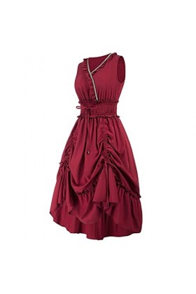 Costume de lOktoberfest – Robe médiévale rétro gothique pour femmes, avec ceinture – Robe de performance sur scène – Bordeau