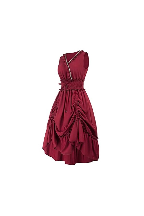 Costume de lOktoberfest – Robe médiévale rétro gothique pour femmes, avec ceinture – Robe de performance sur scène – Bordeau