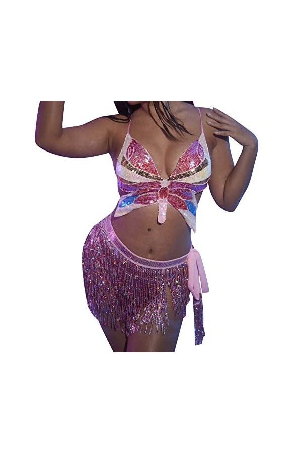 Passion Lingerie 2023 Femmes Paillettes Soutien-Gorge frangé Jupe Deux pièces Ensemble Calendrier Lingerie Sexy