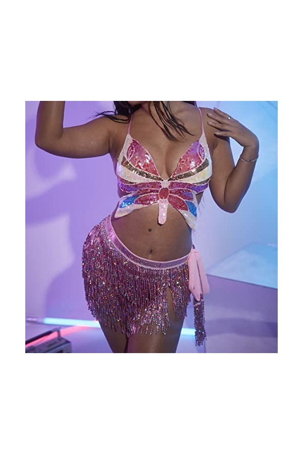 Passion Lingerie 2023 Femmes Paillettes Soutien-Gorge frangé Jupe Deux pièces Ensemble Calendrier Lingerie Sexy