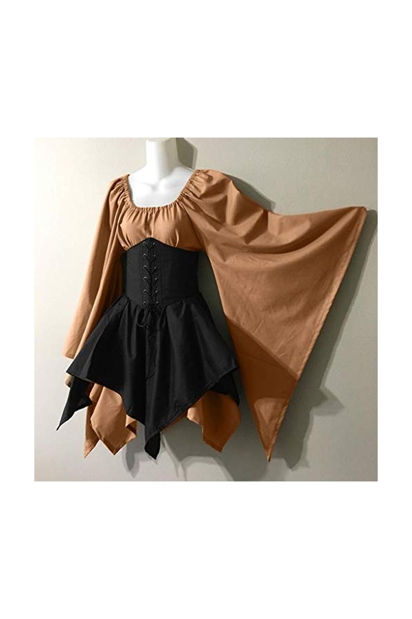 IQYU Robe festive pour femme - Carnaval - M - Costume de cosplay - Robe corset rétro à manches longues - Robe sexy, Noir , S