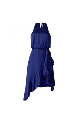 Générique Robe sans Bretelles à Lacets à Volants pour Femmes Robe Sexy à épaules dénudées Bleu M 