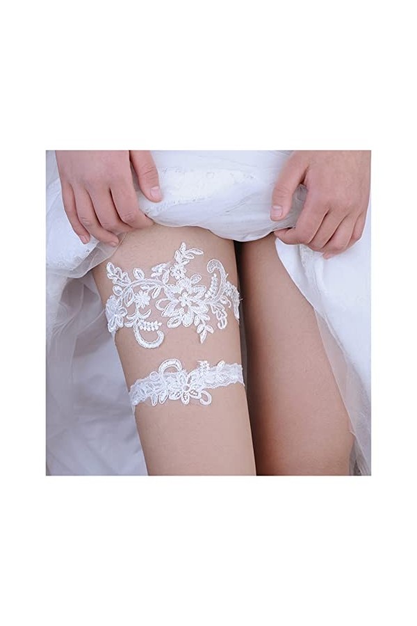 COLIFAS Femmes Mariage jarretière Dentelle Ceinture de mariée Cuisse jarretière Accessoires de Mariage Couleur : Blanc Bla