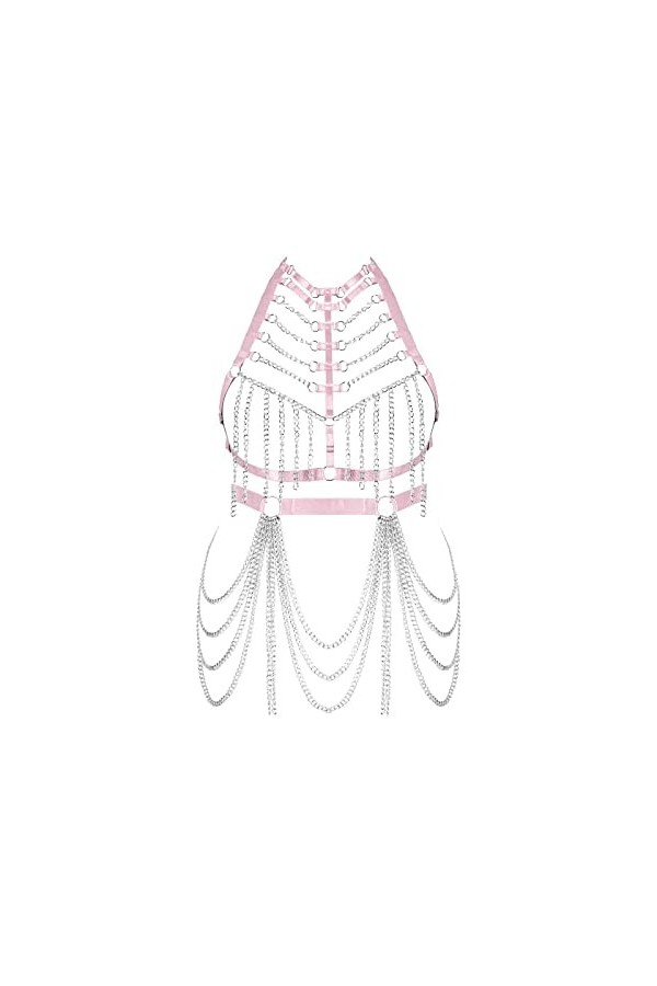Femmes Corps Harnais Soutien-Gorge Lingerie Grande Taille Cage Creuse chaîne en métal Soutien-Gorge Jambe jarretière Ensemble