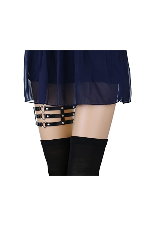 NYZABDL Ceinture Porte-Jarretelles en Cuir PU Gothique à Trois rangées en Forme de Coeur Porte-Jarretelles personnalisé en Cu